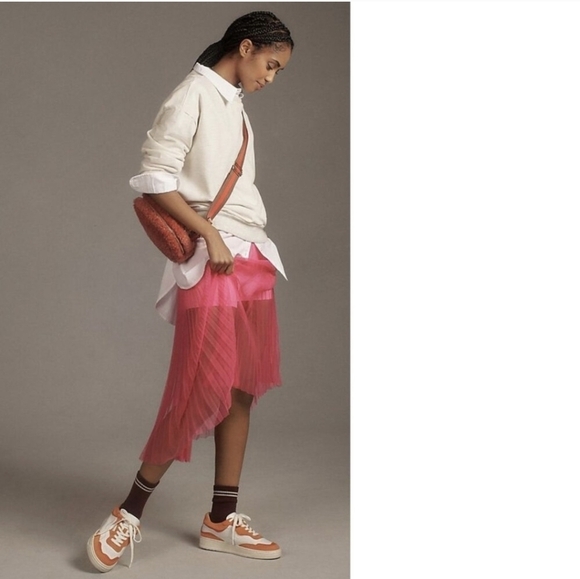 NWT Anthropologie Sunburst sheer Pink Pleated Midi Skirt Sz LP fits XL/1x - Picture 6 of 14